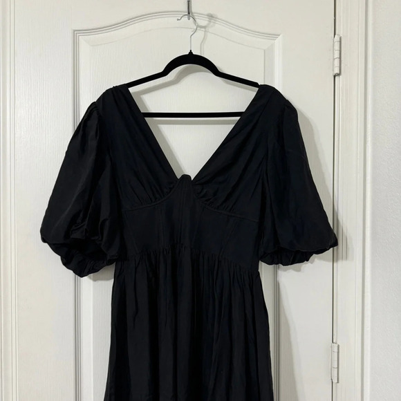 Farm Rio Women's Black Puff Sleeve Midi Dress Medium - Picture 11 of 12
